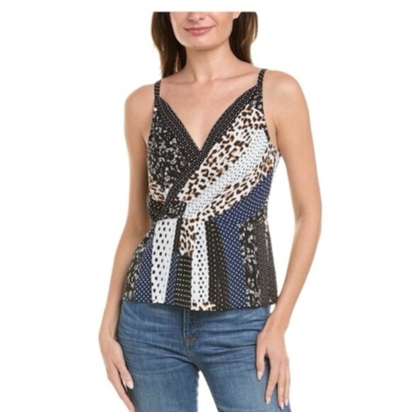 Cabi Tank Top Patchwork Animal Print Polka Dot Peplum Size 6 Adjustable Straps - Picture 15 of 15